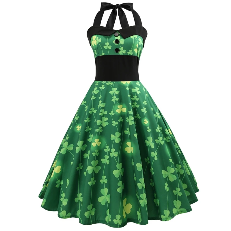 3 вида цветов платье с лямкой на шее и пуговицами летнее контрастными рюшами в