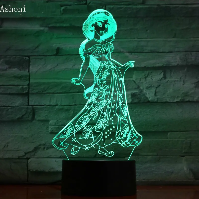 Мультяшный 3d ночник принцессы жасмин Светодиодная лампа для девушек Декор