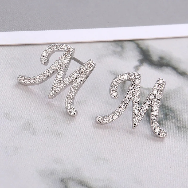 Английская буква M циркониевые серьги аксессуары ручной работы женские