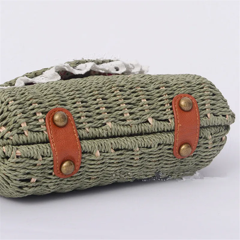 

2019 New Cotton Rope Lace Straw Bag Female Summer Beach Travel Shoulder Bag Ladies Solid Knitting Messenger Bag