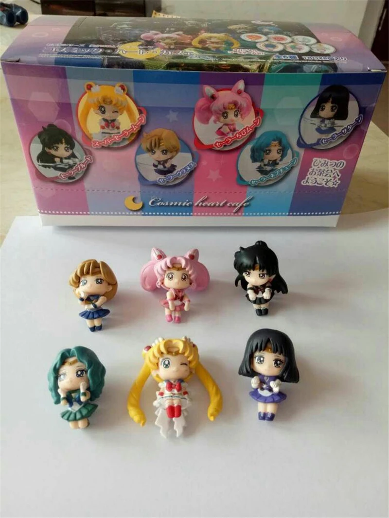 

Anime Sailor Moon Tea Cup Decorations Action Figures Kids Toys Tsukino Usagi Chibi Usa Sailor Uranus Pluto Neptune Saturn 6pcs