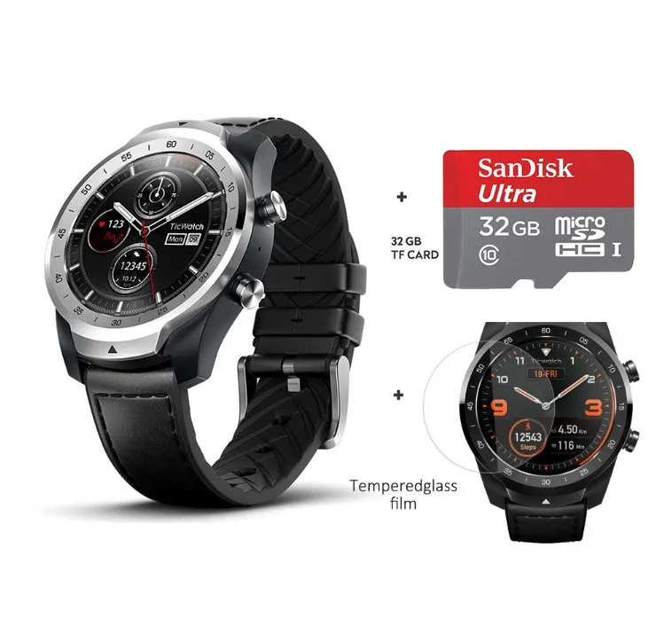 Смарт-часы Ticwatch Pro, Bluetooth, IP68, многослойный дисплей, Поддержка NFC платежей/Google Assistant, одежда OS от Google, 415 мАч, мужские часы - Цвет: Sliver SD Card Film