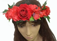 vintage red floral rose crown women wedding hydrangea flower hair accessories head adornment music festival christmas headdress