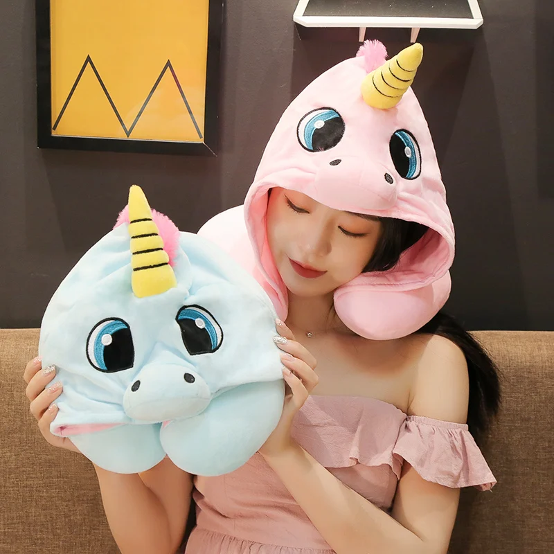 1 шт. 30 см kawaii Единорог набивная u-подушка форма с шляпой плюшевые игрушки милый Тоторо медведь кошки самолет автомобиль подушка для шеи куклы