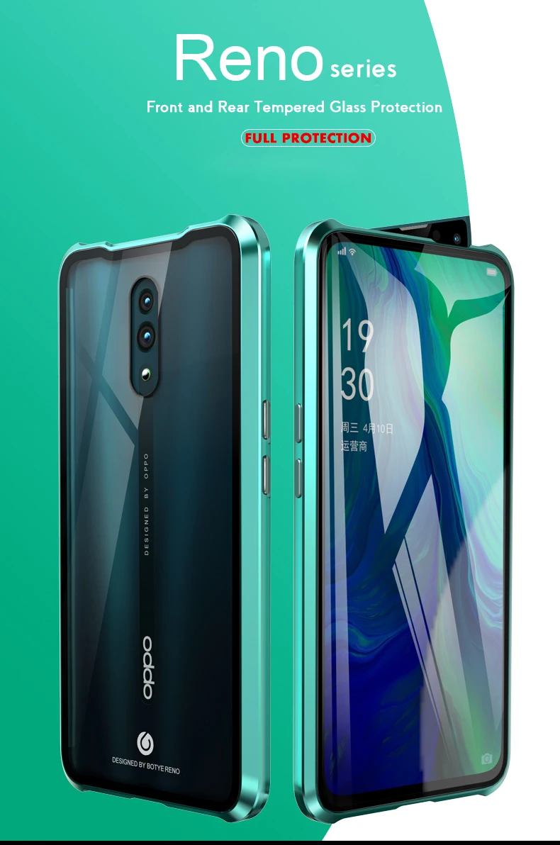 Чехол на магните для OPPO Reno 10X Zoom, чехол на переднюю панель+ заднюю, двухсторонний, 9 H, чехол из закаленного стекла для OPPO Reno CPH1919, металлический бампер, чехол