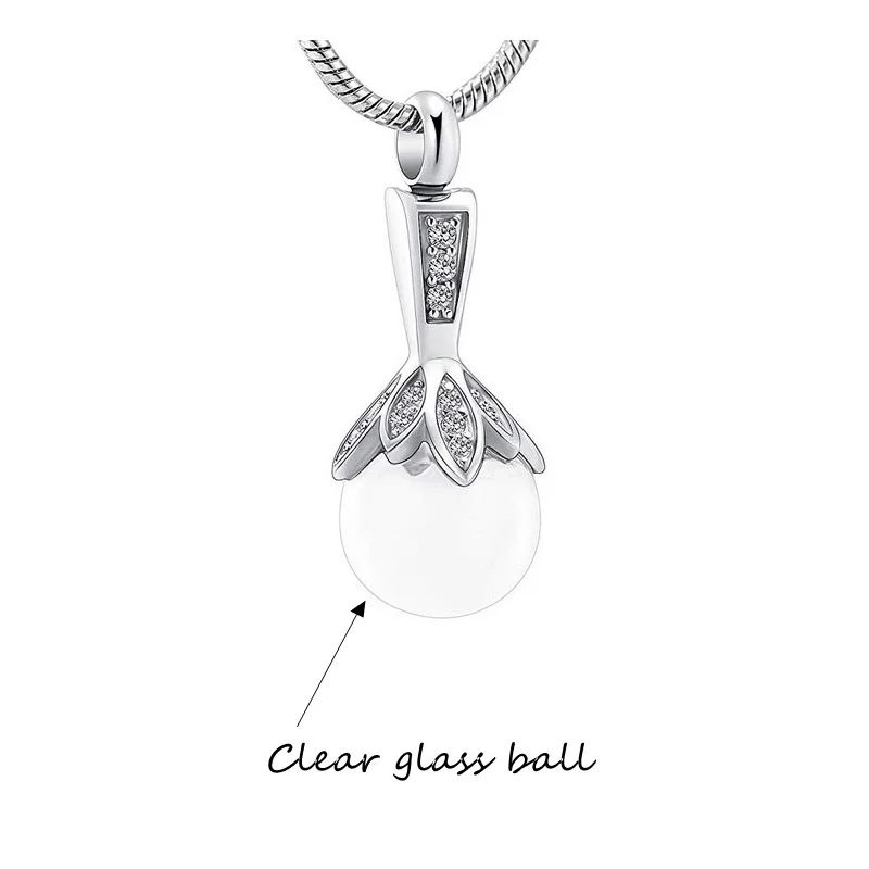 T009 White Pearl/ Clear Glass Ball Flower Design Women Memorial Urn Necklace Ashes Holder for Loved One - Cremation Urns Pendant | Украшения