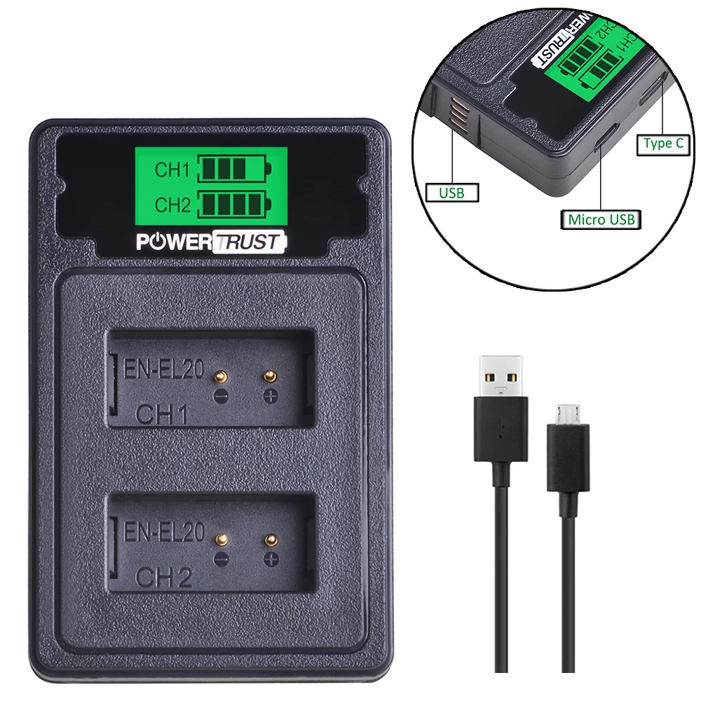 Внешний аккумулятор для камеры 1 шт. + двойное зарядное устройство USB с ЖК-дисплеем