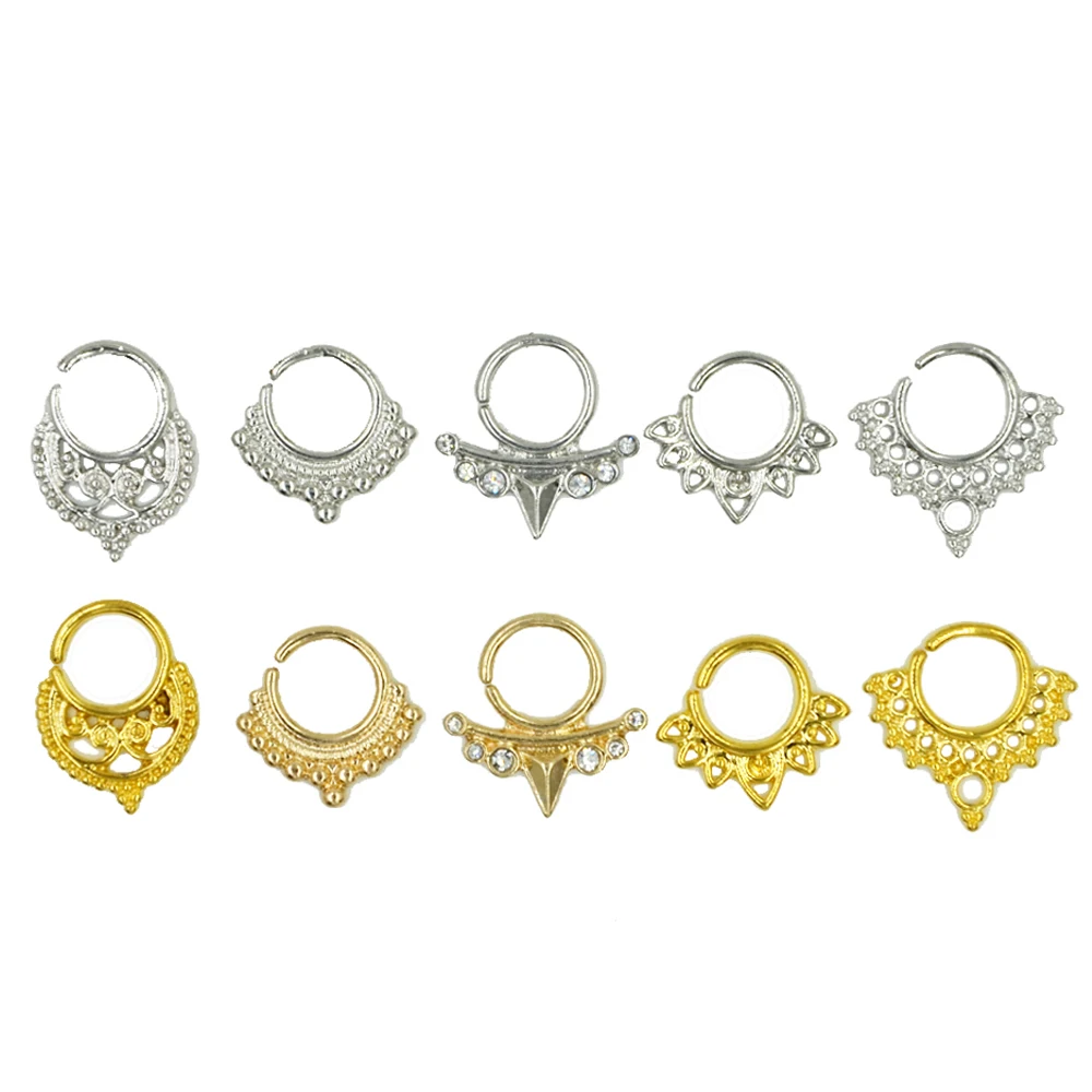 5 шт. анодированное кольцо для пирсинга носа с фианитом|body jewelry|septum clicker piercingnose ring |