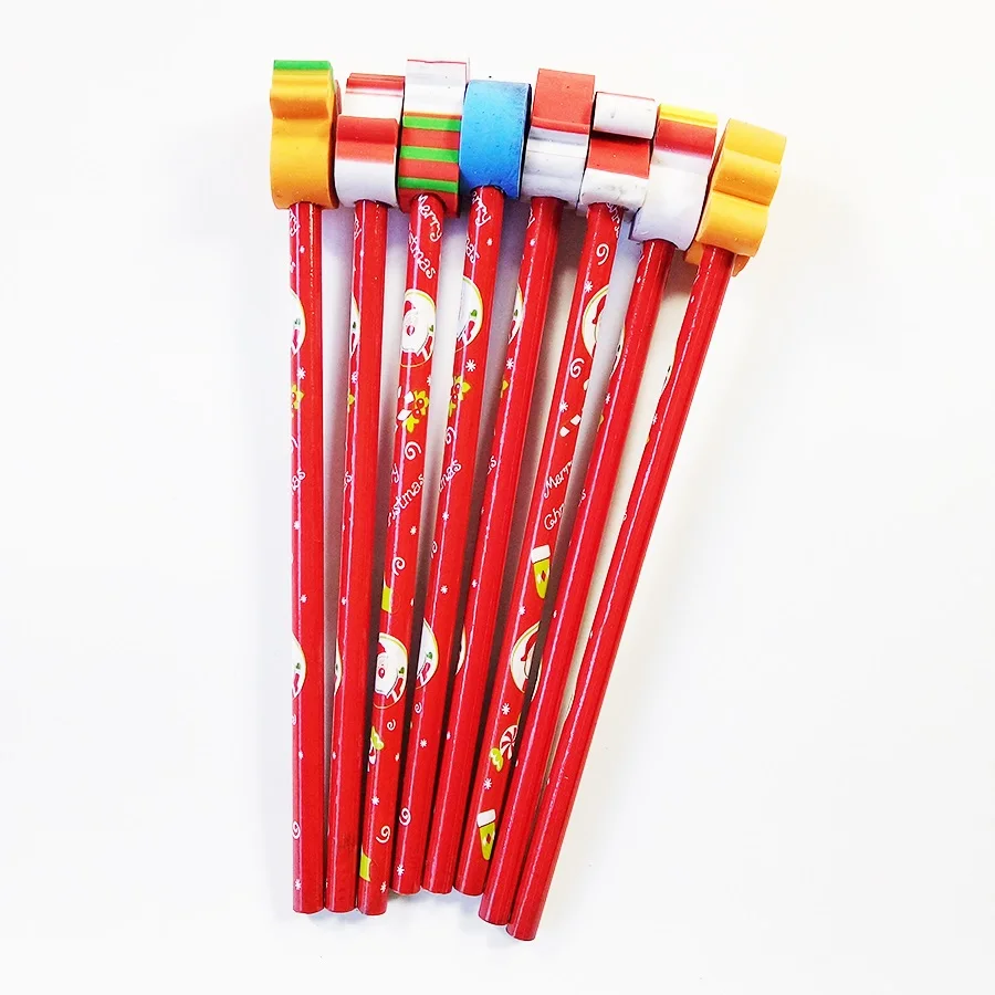 

40 Pcs/lot Wooden Christmas Cartoon Pencil With Eraser Student Writing Standard Pencil Office Stationery Christmas Gift