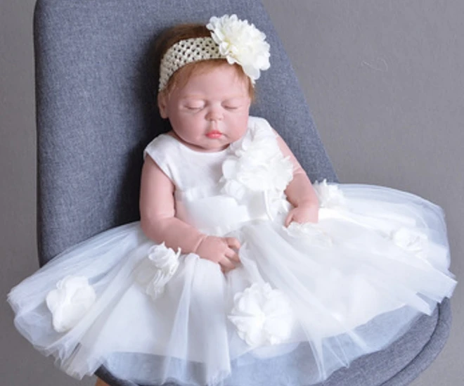 Doll with Dress 55 см полностью силиконовая кукла реборн Спящая кукла игрушки винил новорожденный живой Bebe с платье принцессы Играть Дом перед сном классическая игрушка - Цвет: Doll with Dress