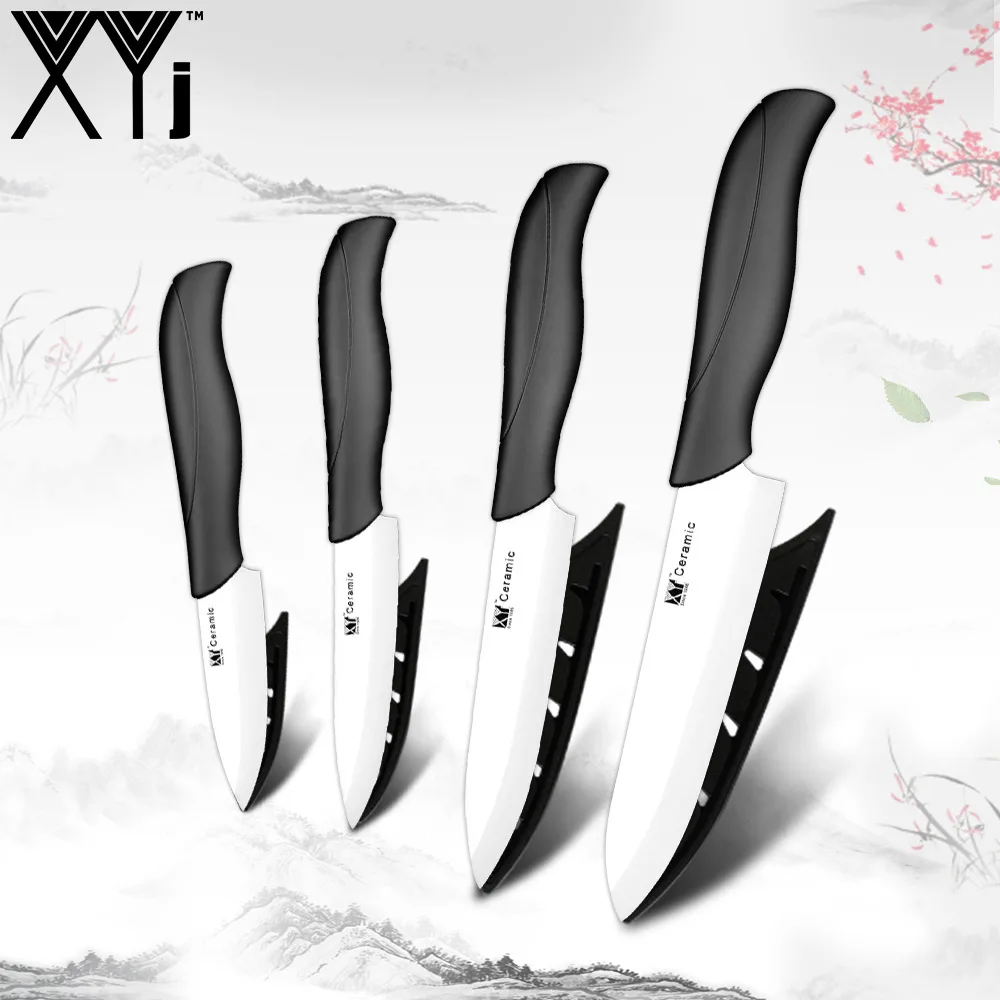 Black H White Blade XYj набор керамических кухонных ножей высокого класса ABS+ TPR ручка " 4" " 6" циркониевое лезвие набор кухонных ножей и оболочка 4 шт - Цвет: Black H White Blade
