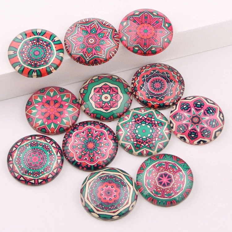 

reidgaller mixed pink mandala photo round glass cabochon 10mm 12mm 14mm 18mm 20mm 25mm diy accessories for earrings jewelry