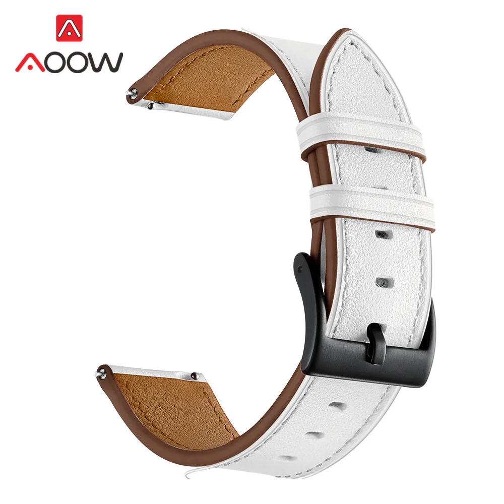 White 20 мм ремешок из натуральной кожи для samsung Galaxy Watch Active 42 мм gear S2 huawei Garmin vivoactive Amazfit BIP Молодежный браслет - Цвет ремешка: White