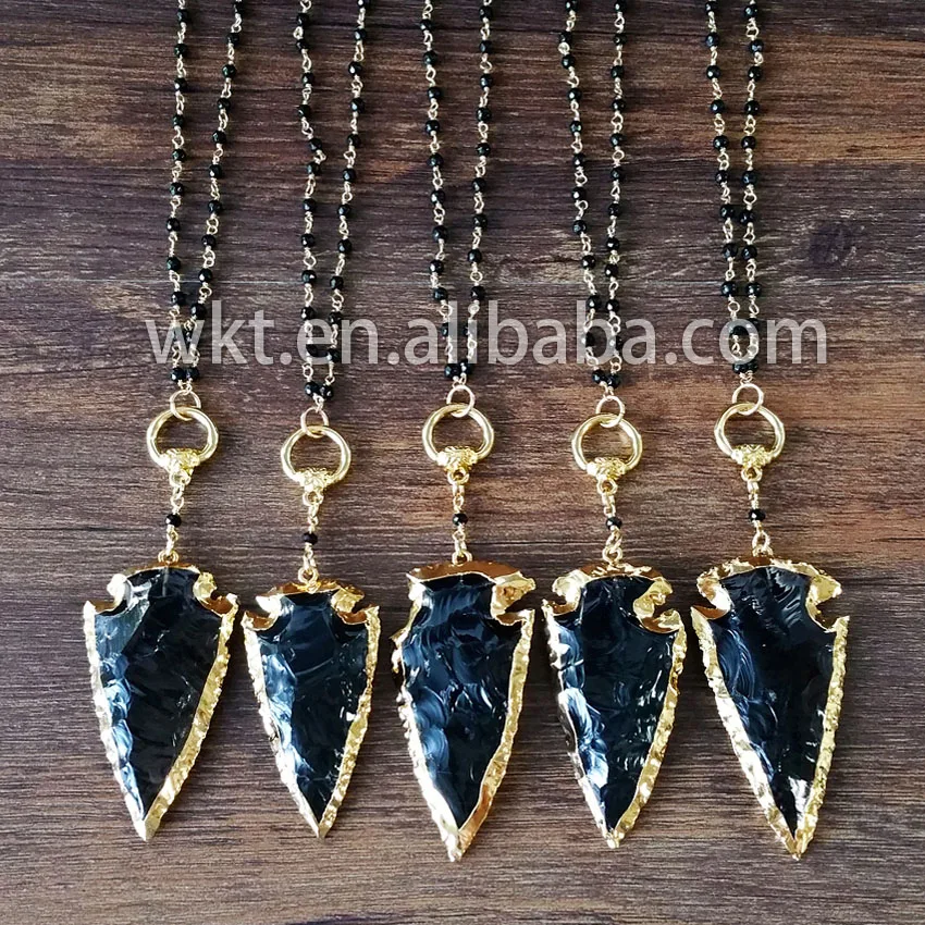_ Оптовая продажа ожерелье в виде стрелы из черного необработанного обсидиана с