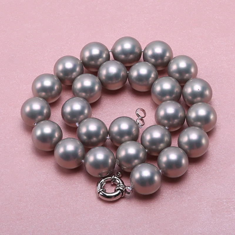 

JYX 2019 charming necklace Grey 18mm Seashell Pearl Round Beads Necklace high quality 18" elegant jewelry for women