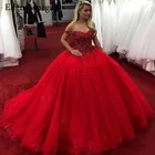 Красные Бальные платья Quinceanera, элегантные бальные платья принцессы на шнуровке с кристаллами и камнями, 15 16, для торжеств, 2019
