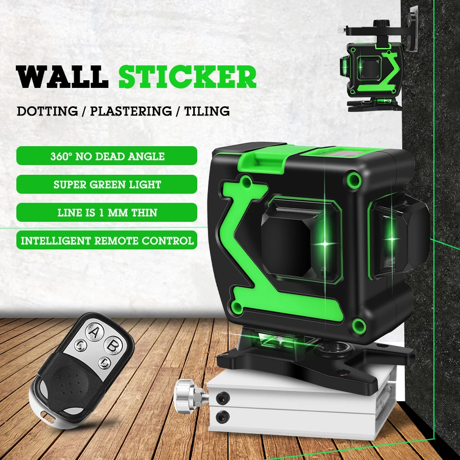 3D Laser Level Self-Leveling 360 Horizontal And Vertical Cross Green 12 Lines Rotary | Инструменты