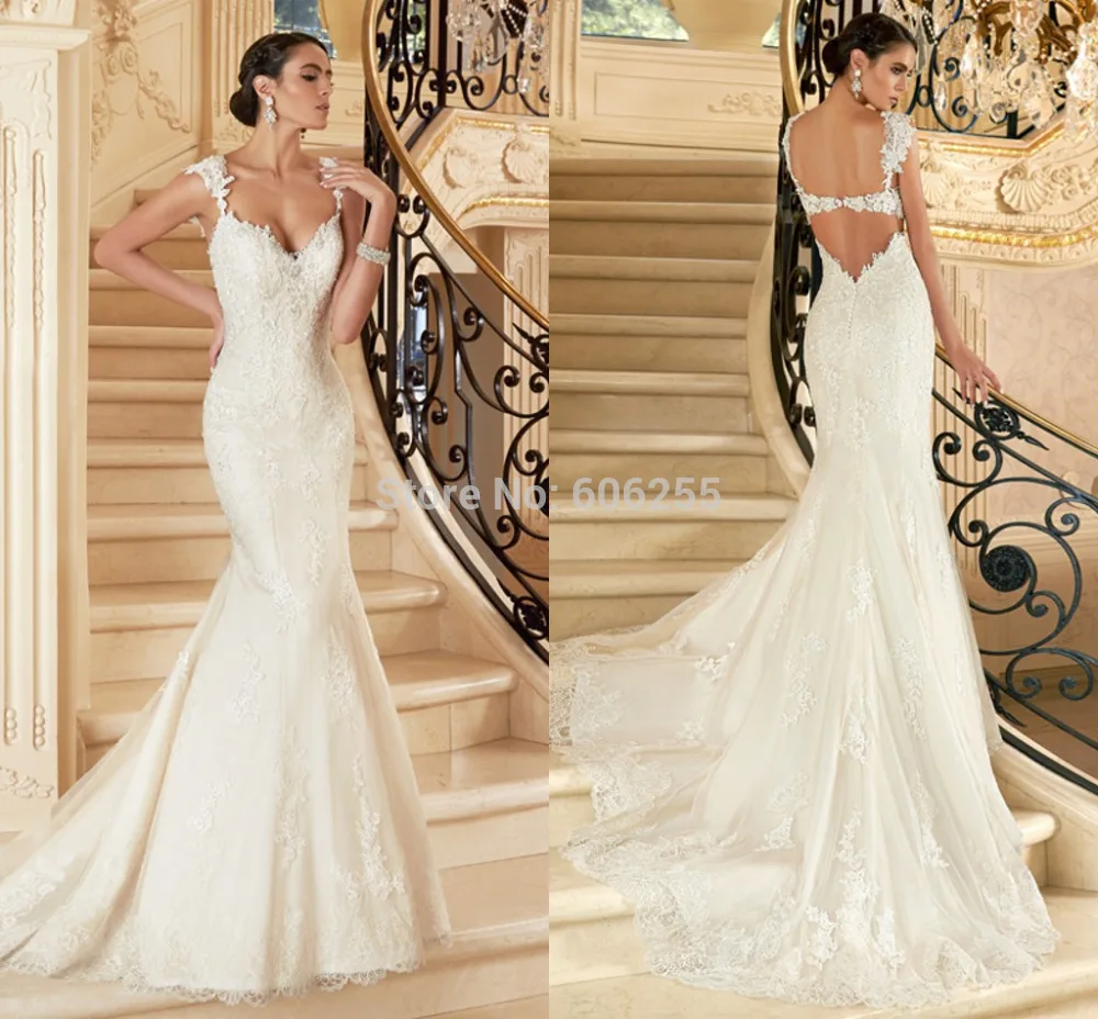 bride dresses sexy mermaid vestidos straps sweetheart ivory lace satin inside and tulle outside zipper back wedding V1397 | Свадьбы и