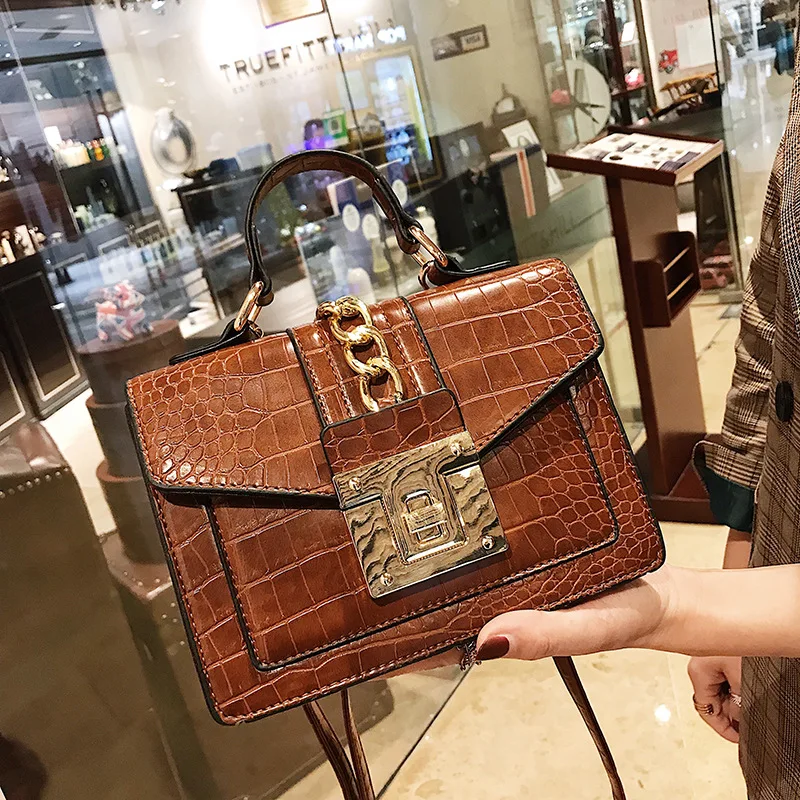 Женская сумка через плечо из искусственной кожи с узором Крокодила на цепочке