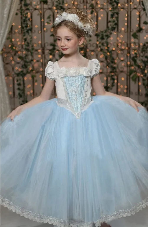 Платья принцессы для девочек голубого и красного цветов маскарадные костюмы