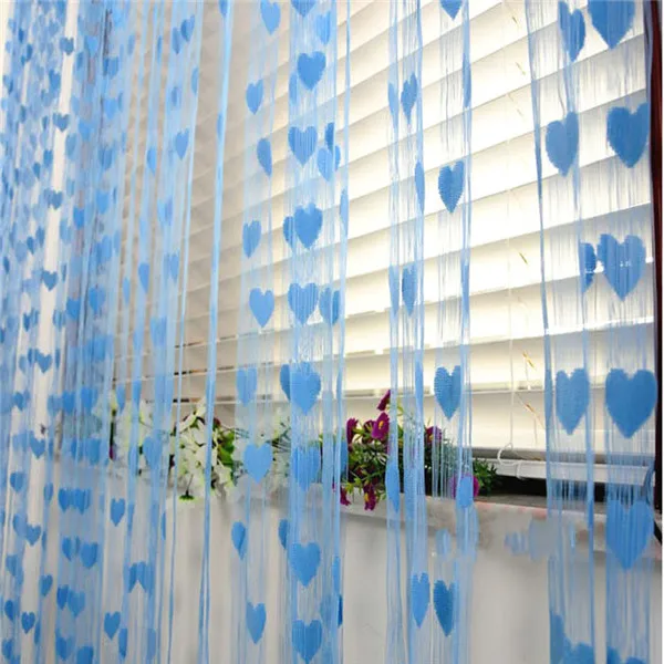 Blue 100*200 см романтическая занавеска на дверь, окно, дизайн сердца, занавеска s для свадьбы, спальни, гостиной, декоративные занавески - Цвет: Blue