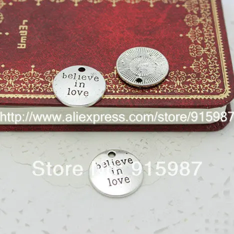 

50pcs Antique Silver color Metal Alloy 20mm Round Lettering "believe in love" Jewelry Pendant Charm Jewelry Findings 4C740
