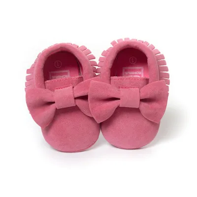 hot pink bow Горячая Распродажа кожаная бахрома PU мягкой подошвой newnborn для маленьких мальчиков и девочек mocassion обувь для новорожденных с нескользящей подошвой на шнуровке детские туфли для новорожденных - Цвет: hot pink bow