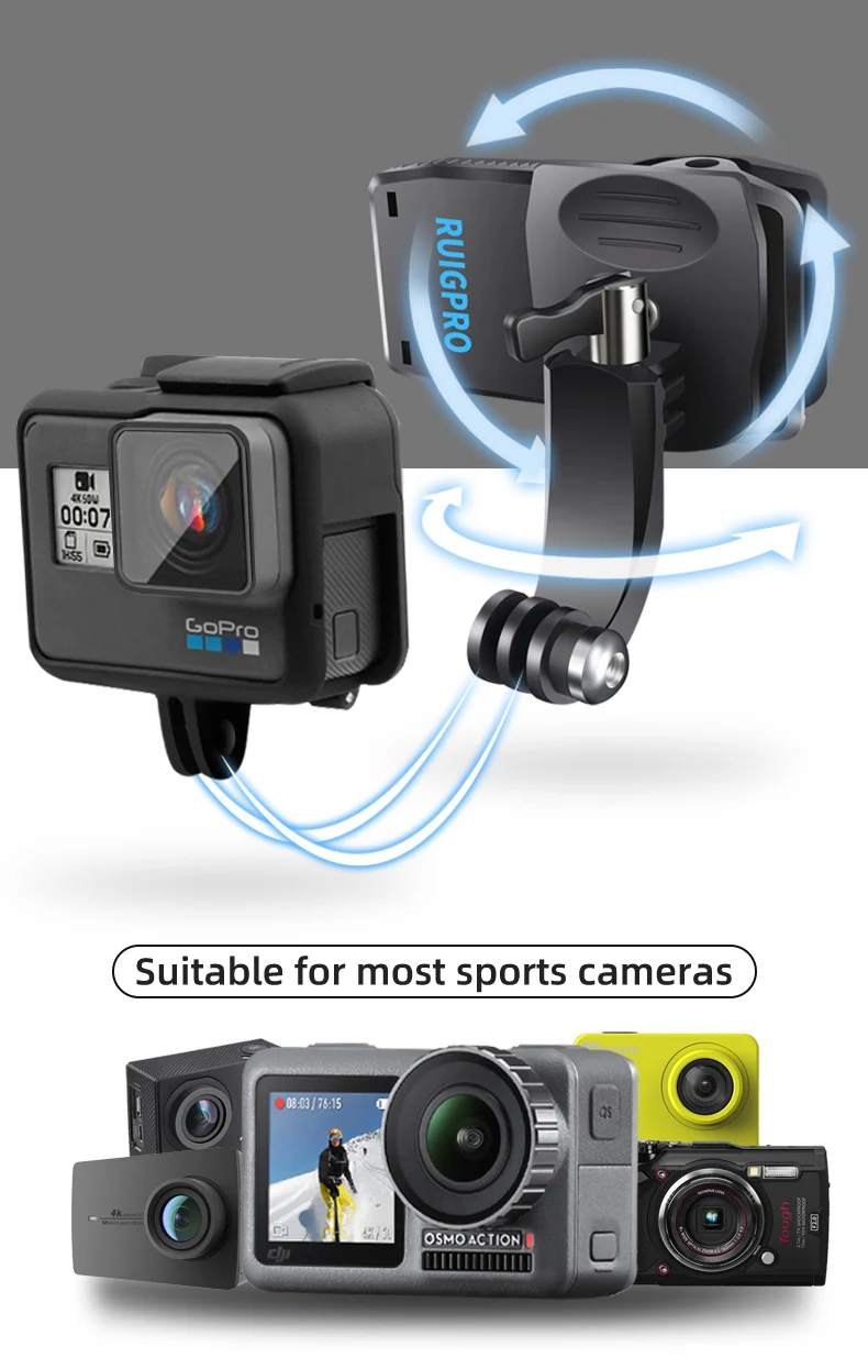 Аксессуары для Go Pro, рюкзак с поворотом на 360 градусов, зажим для GoPro Hero 8 7 6 5 4 или Xiaomi yi для SJCAM SJ4000