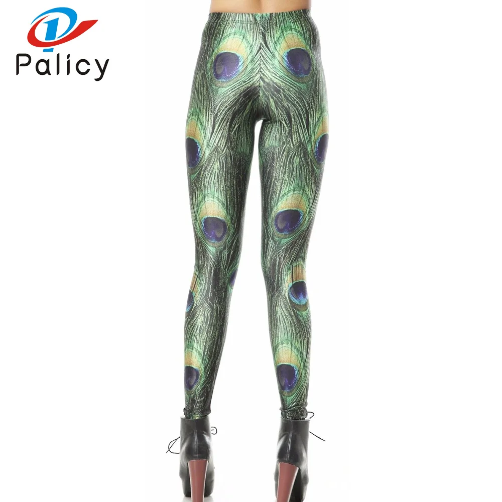 Palicy Women Leggings Fashion Punk 3D Printed Slim Strench Pants Trousers Leggins Peacock Pattern Green Mid High Waist