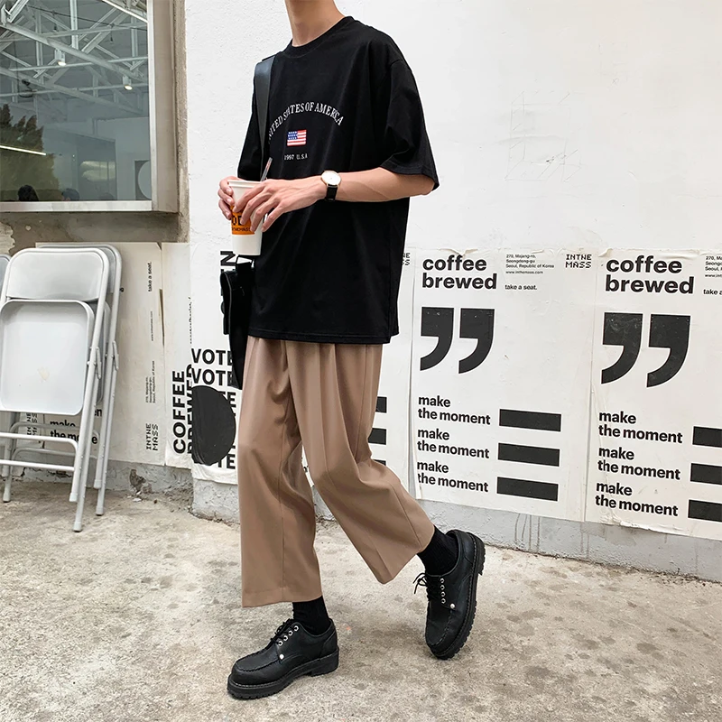 Летняя новая Корейская версия свободные Harajuku трендовые студенческие деловые повседневные мужские трехцветные брюки уличная одежда