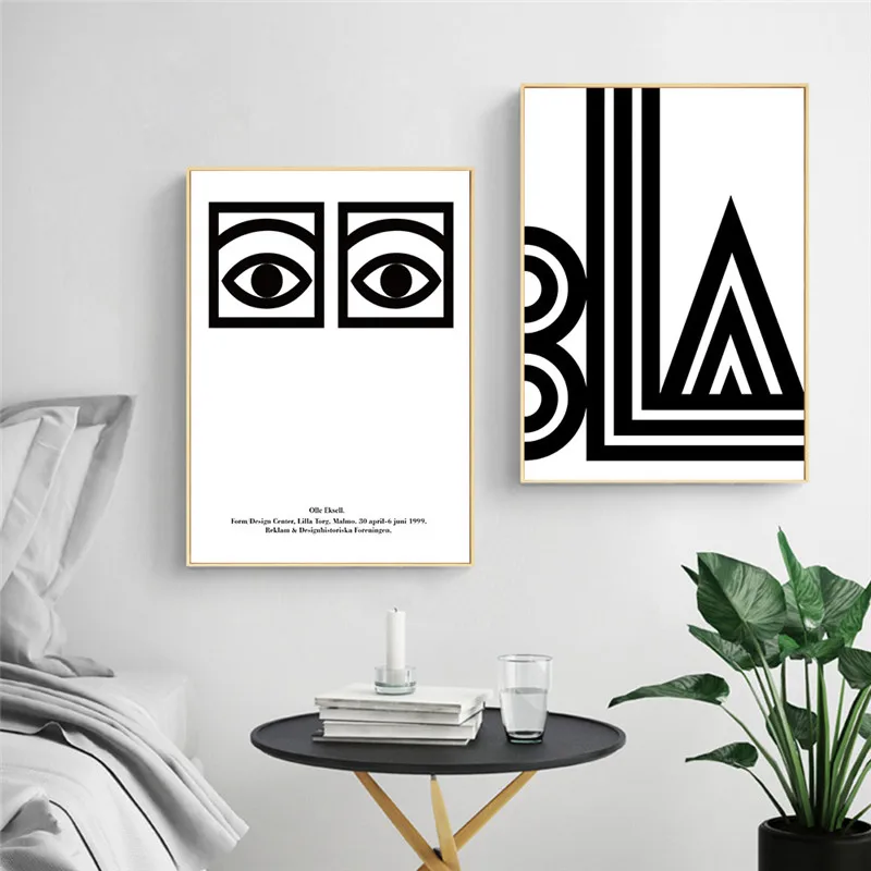 Плакат черный белый цвет глаз буквы абстрактная живопись искусство стены