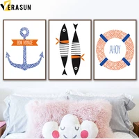 cartoon anchor fish swim ring wall art canvas painting nordic posters and prints canvas art animal wall pictures kids room decor