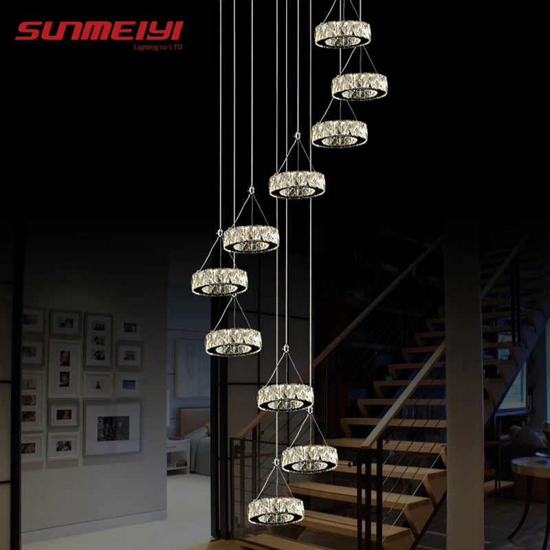 Online Modern Uzun LED Spiral Oturma Kristal Avizeler Aydınlatma Kapalı Fikstür Için Merdiven Merdiven Lambası Vitrin Yatak Odası Otel Salonu