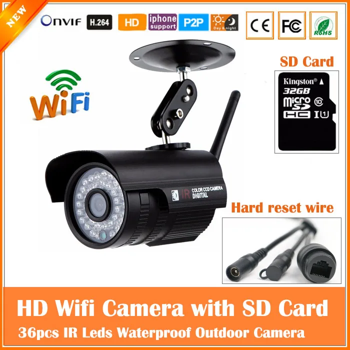 HD720P пуля черная IP камера Wifi 1.0mp Беспроводная Seurveillance Безопасность Мини-веб-камера CMOS Инфракрасное Ночное Видение Горячая