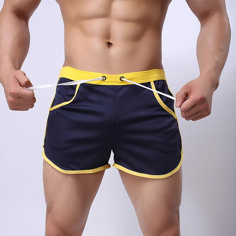 Быстросохнущая летние для мужчин Удобные Drawstring повседневное Мужские дышащие шорты пляжные домашние шорты мужские шорты для купания с внутри карман