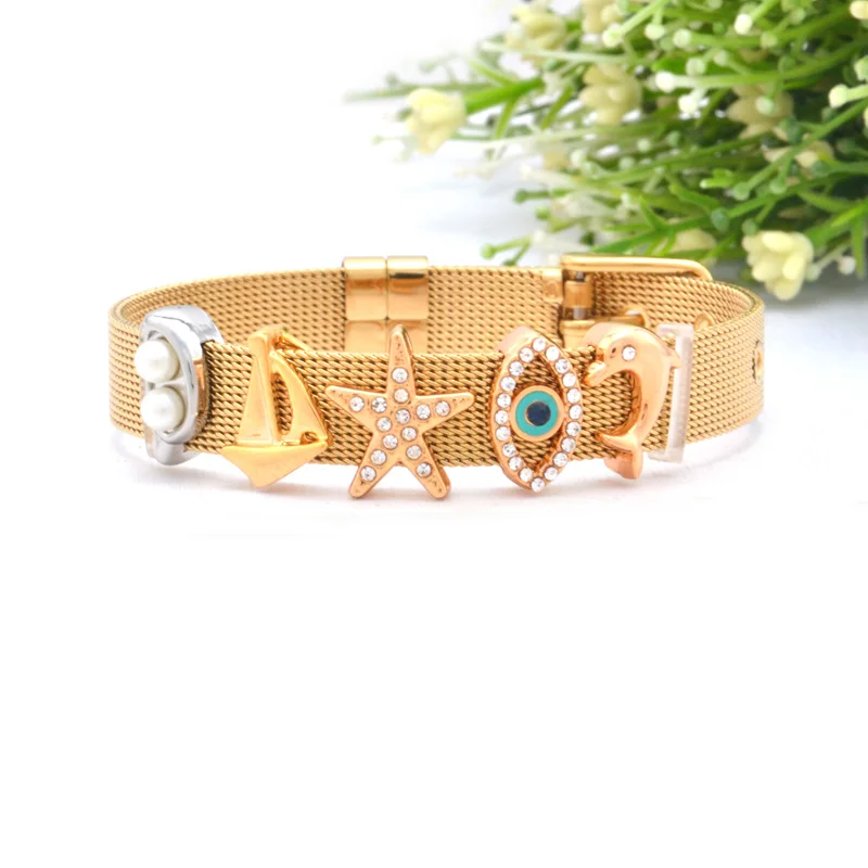 Винни дизайн из нержавеющей стали сетка браслет наборы с вратарем слайд