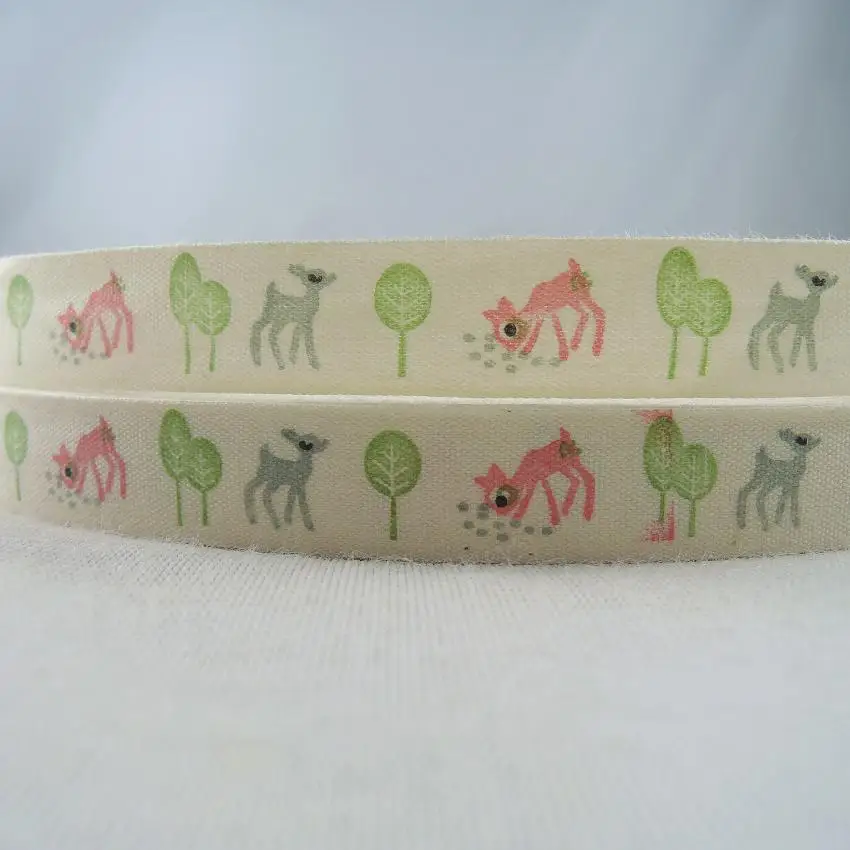 Лента хлопковая с принтом деревья и олень 5/8 дюйма 15 мм|ribbon webbing|handmade tapecotton ribbon |