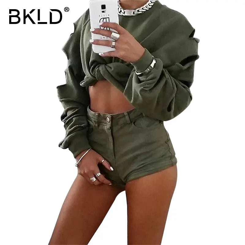BKLD сексуальный короткий свитшот с длинным рукавом дырками повседневный