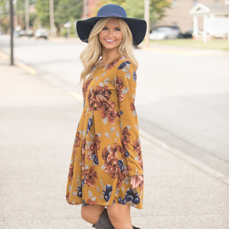 2018 Новое поступление осеннее мини-платье с длинным рукавом для женщин весеннее