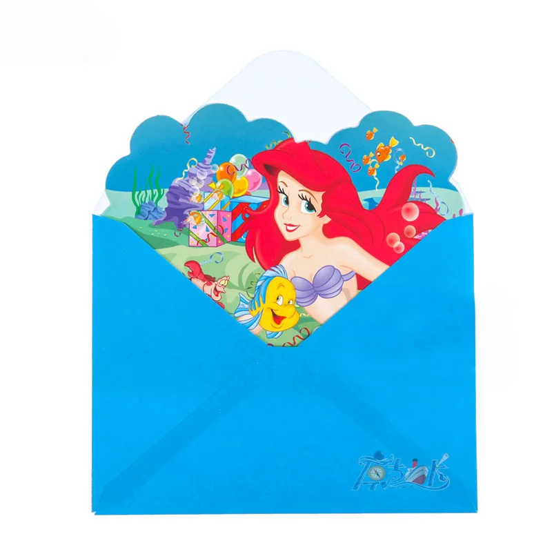 Шт. 6 шт. конверты + Пригласительные открытки для девочек и мальчиков Русалка