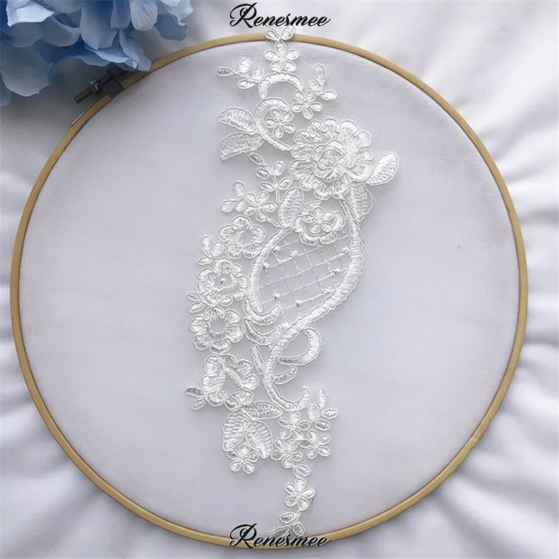 2Pairs/4pcs Ivory Embroidery Lace Flowers Applique Trim Veil Diy Handmade Materials Wedding Dress Decoration Accessories 27.5X9 | Дом и сад