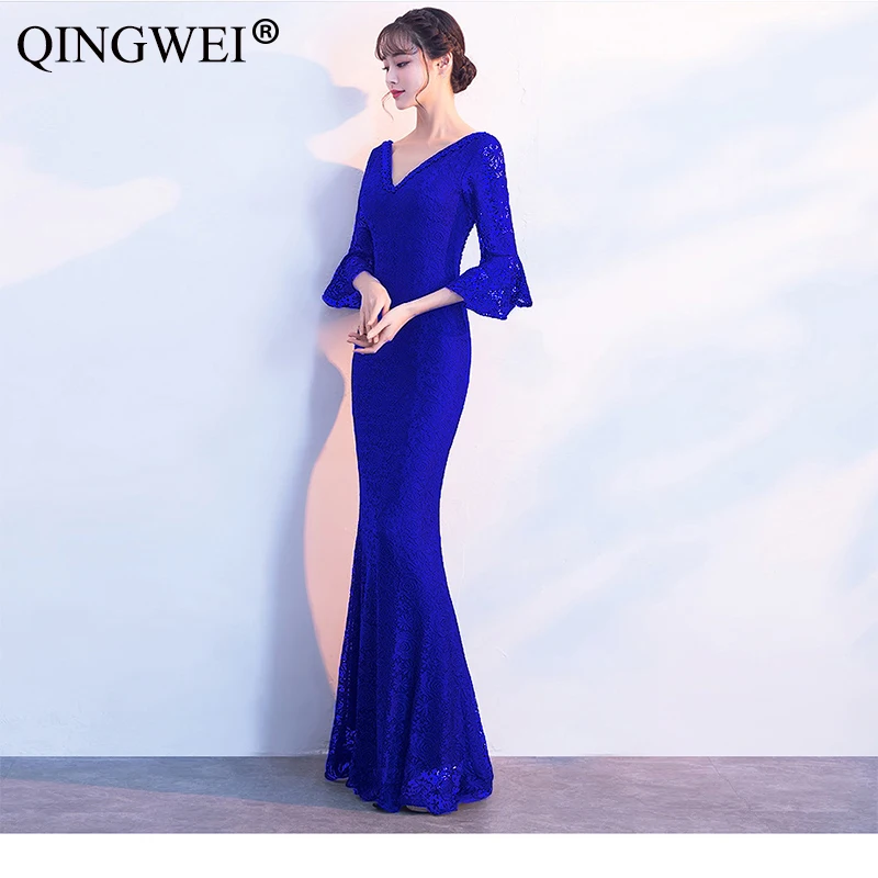Женское платье с v образным вырезом QINGWEI красное голубое белое открытой спиной и