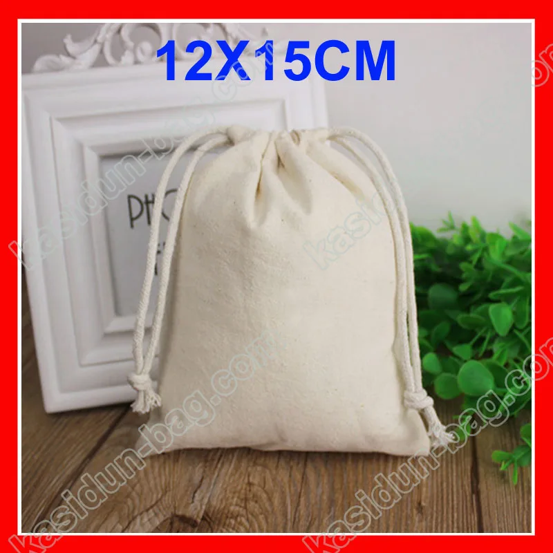 (100pcs/lot) size W12xH15cm wholesale small blank drawstring cotton cotton shopping bag with logo