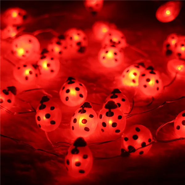 Red 40LED10Ft 3 м Божья коровка светодиодной строки украшения Хэллоуин для дома и улицы от батареек серебряной проволоки строка огни с дистанционным - Испускаемый цвет: Red