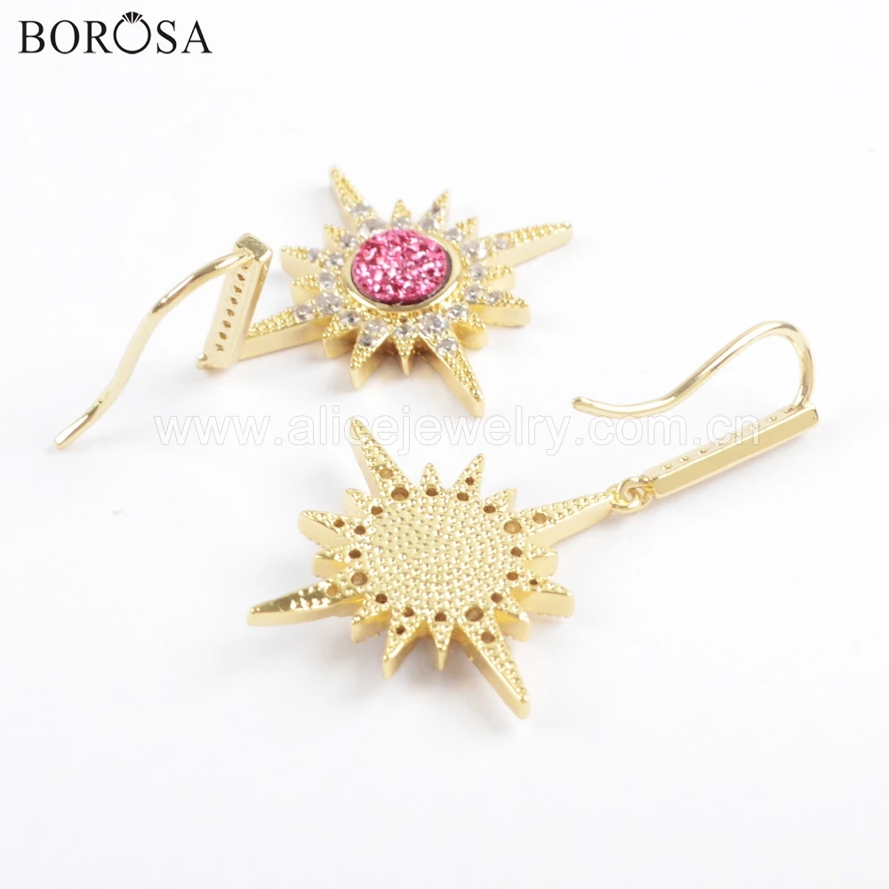 Женские серьги с крючками BOROSA 4 пары круглые кристаллами из фианита радужного
