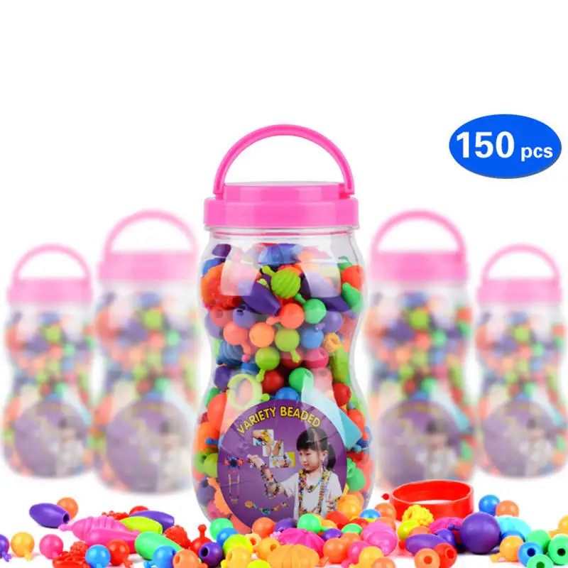 150 pcs Самодельный браслет для девочек, беспроводные бусы, детская креативная игрушка ручной работы, струны из бисера, Ранние обучающие шарики, игрушки для подарков - Цвет: 150 pcs