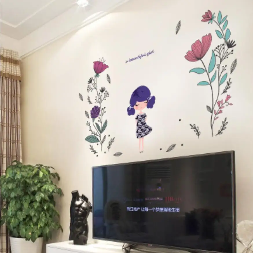 Модная красивая наклейка на стену для девочек, декор для спальни, Decoracion Infantil, наклейка на дверь с цветами, подарки на день рождения для детей XN184