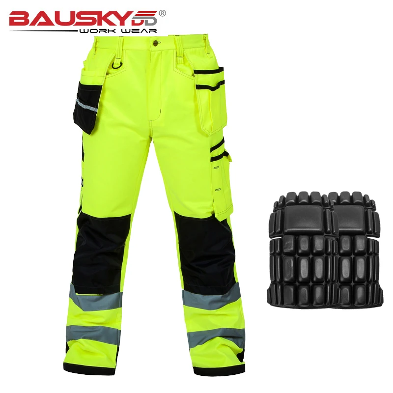 Светоотражающие штаны Hi Vis Мужские флуоресцентные желтые светоотражающие