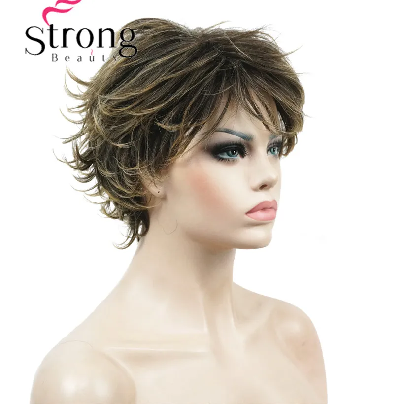 StrongBeauty короткий коричневый волнистый синтетический парик парики для женщин полные парики
