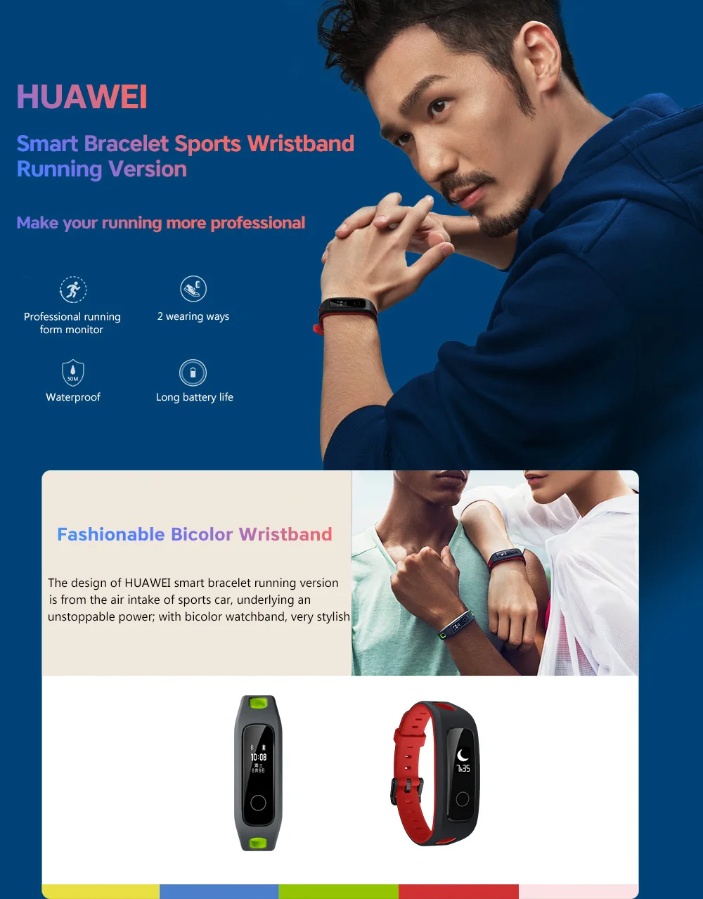 HUAWEI Honor Band 4 Стандартный/версия для бега умный Браслет фитнес-трекер спортивный 50 м водонепроницаемый браслет монитор сна